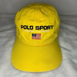 Vintage USA Polo Sport Ralph Lauren Yellow Hat Strapback Cap Spell Out USA 92 93